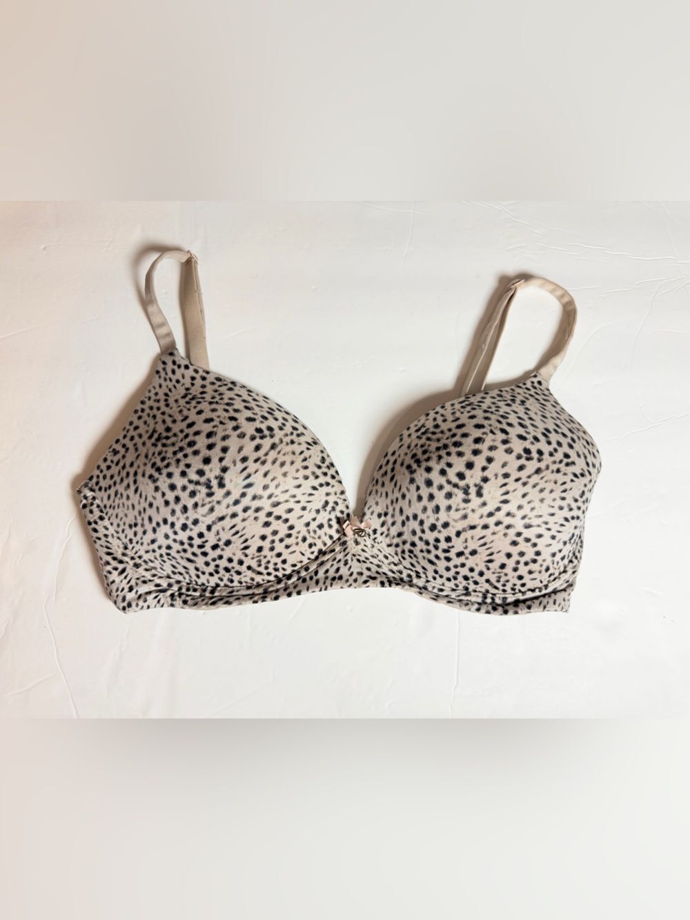 Victoria's Secret No Wire Cheetah Print Bra 32DD Black Cream Convertible Straps